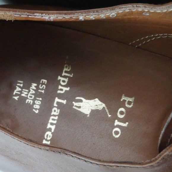 Polo by Ralph Lauren Light Brown Brogue Cap Toe Leather Mens Dress shoes Sz 8B - Picture 8 of 9